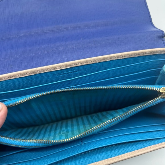 Fendi long leather wallet continental blue and beige - Picture 3 of 10